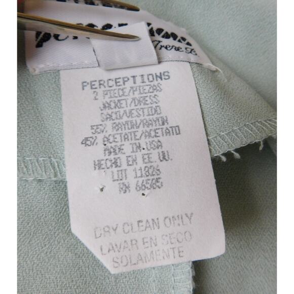 Vintage Women Suit Jacket 14 Light Green Satin Side Gold Buttons Perceptions - Picture 6 of 6